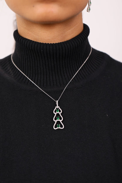 Mystic Emerald And Diamond Silver Pendant Set