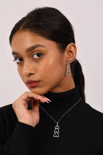 Mystic Emerald And Diamond Silver Pendant Set