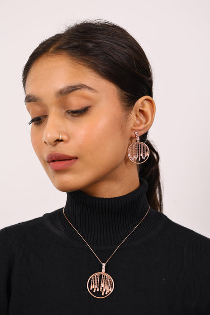 Enchanting Rose Gold Earrings And Pendant Set
