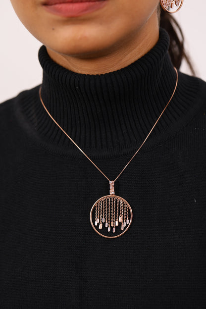 Enchanting Rose Gold Earrings And Pendant Set