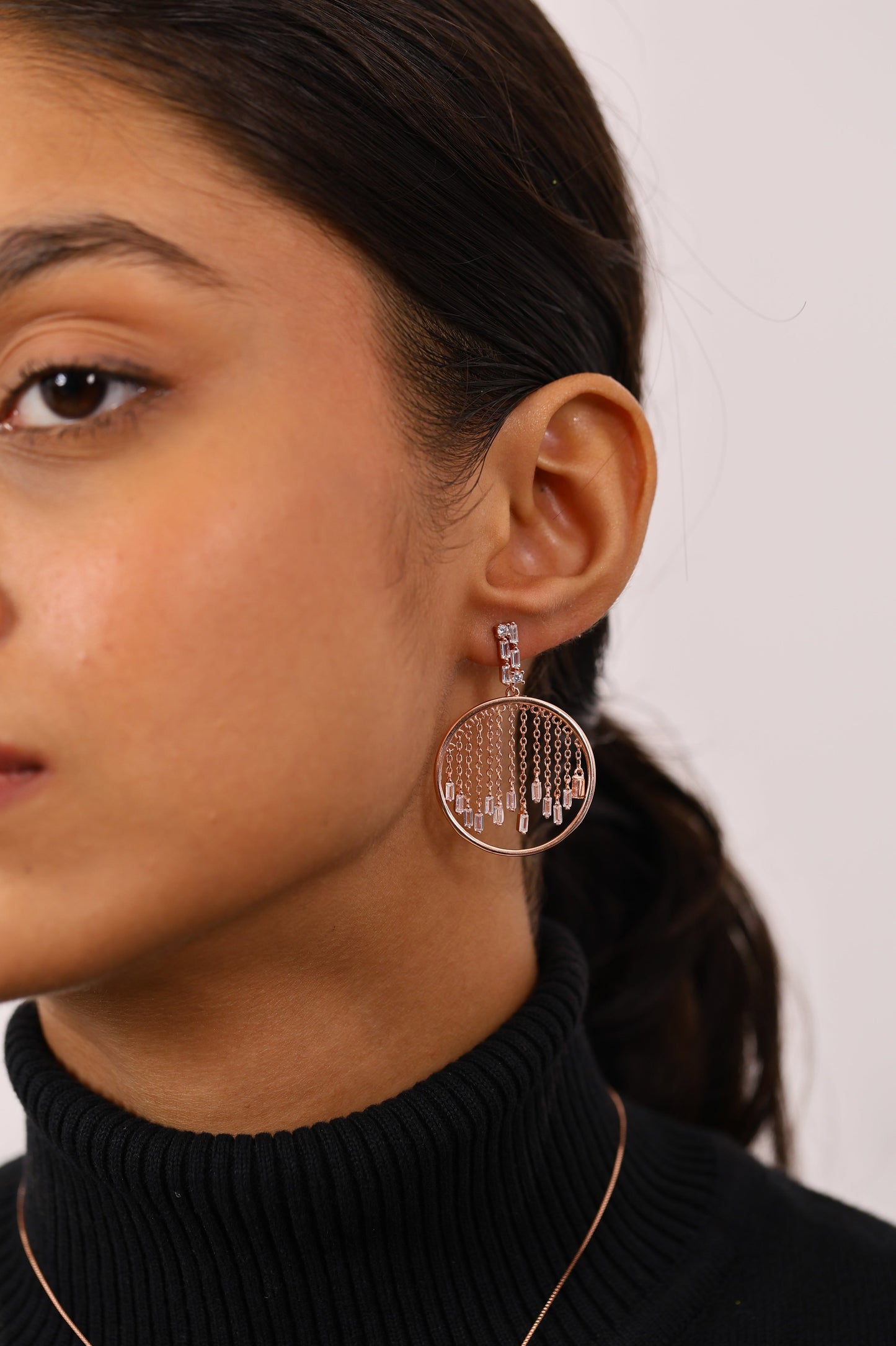 Enchanting Rose Gold Earrings And Pendant Set