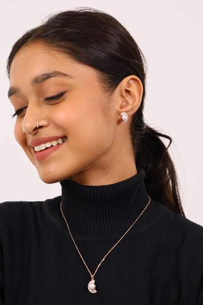 Pearl Promise Rose Gold Silver Pendant Set