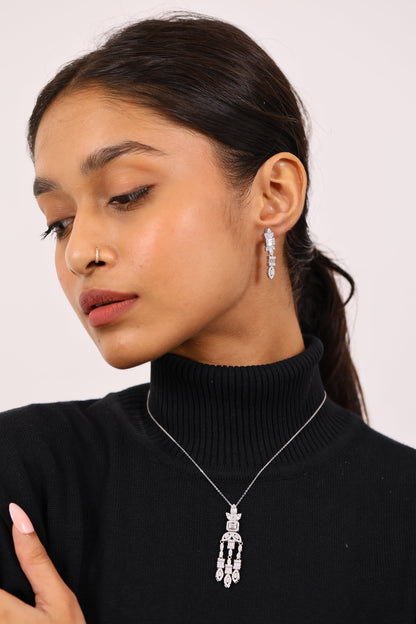 Luxe Diamond Silver Pendant Set