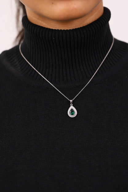 Serene Diamond And Emerald Silver Pendant Set