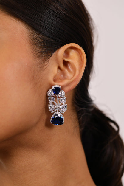 REGAL SAPPHIRE AND DIAMOND SILVER EARRINGS