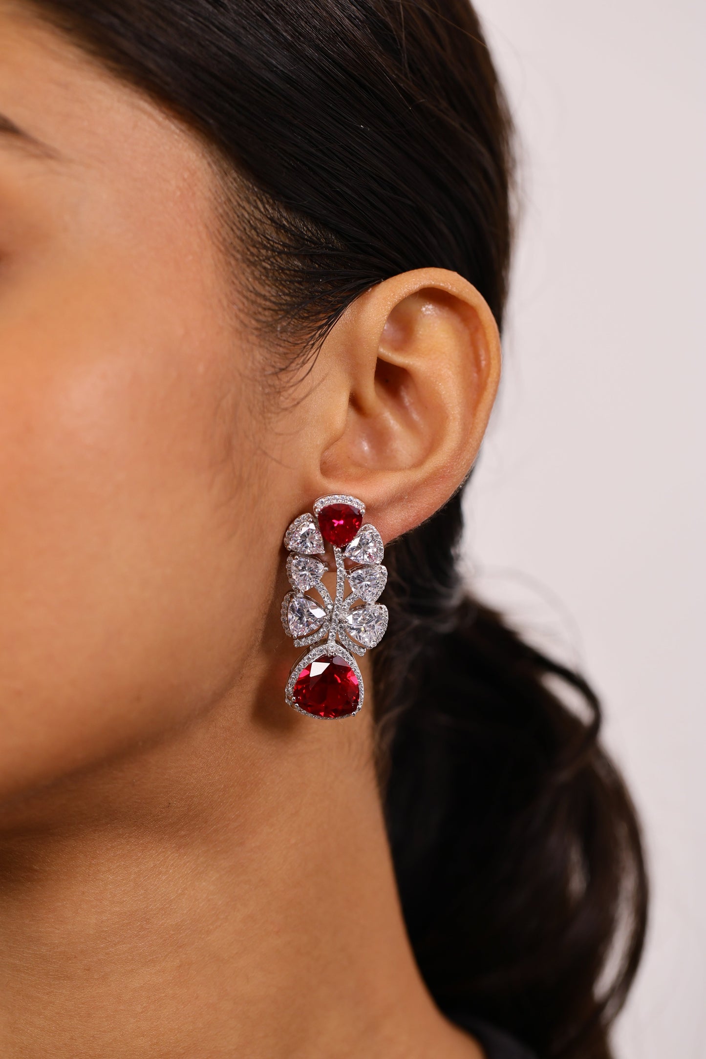 REGAL RUBY AND DIAMOND SILVER EARRINGS