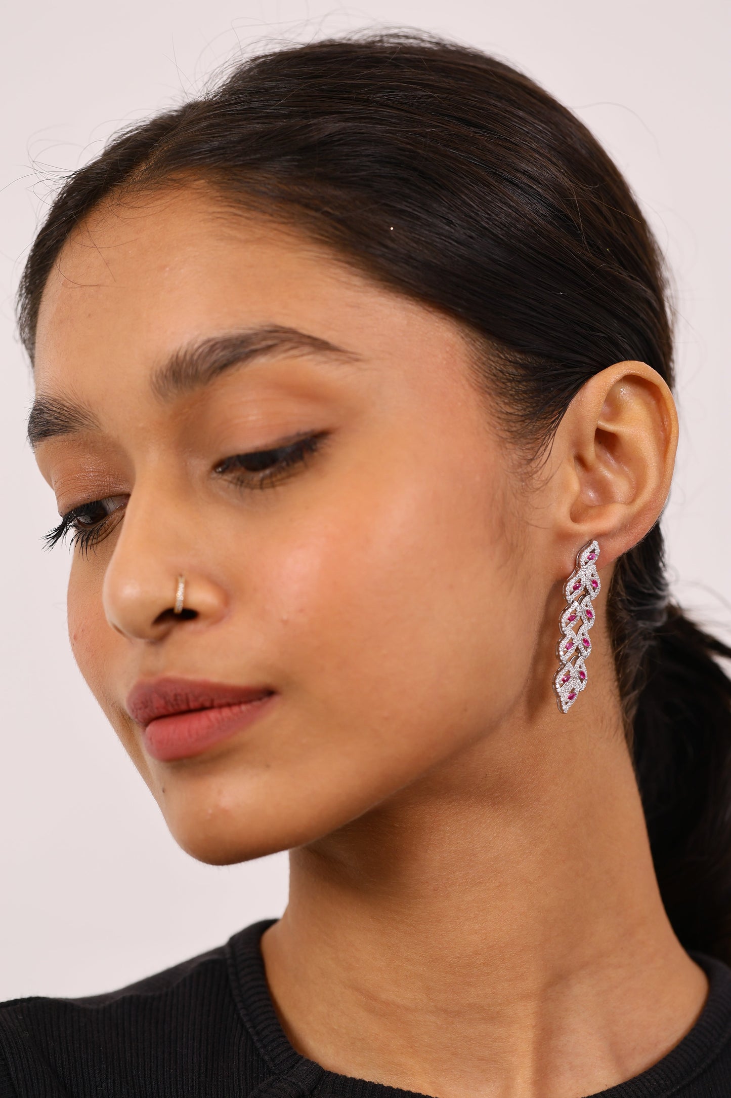 CROWN RUBY AND DIAMOND SILVER EARRINGS