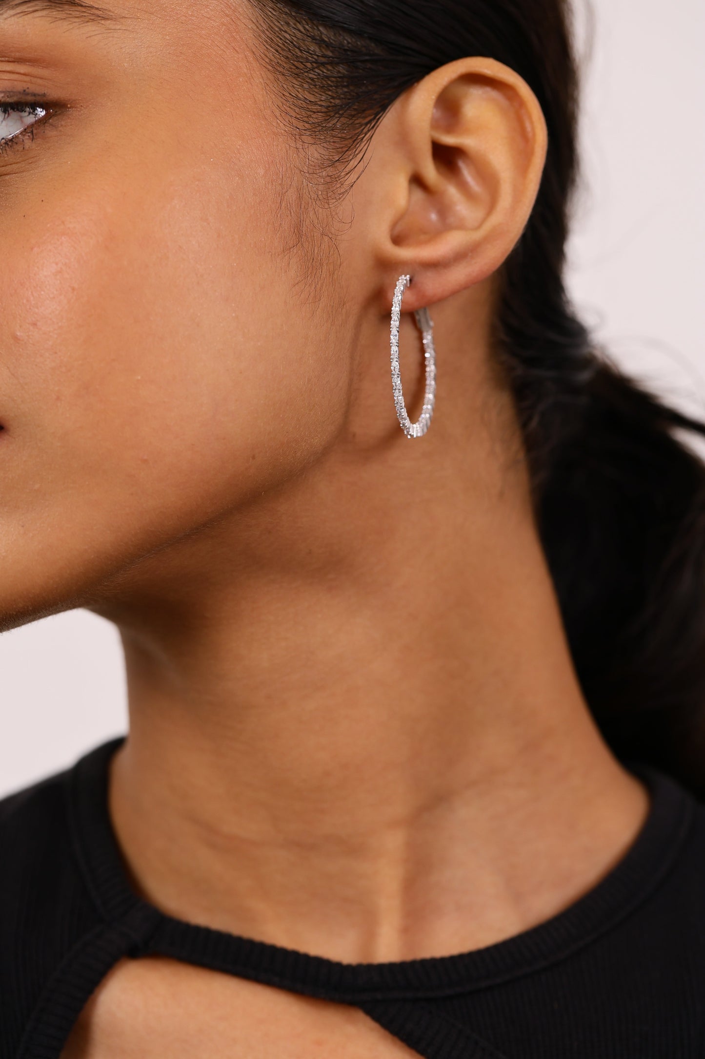 COCKTAIL DIAMOND HOOPS SILVER EARRINGS