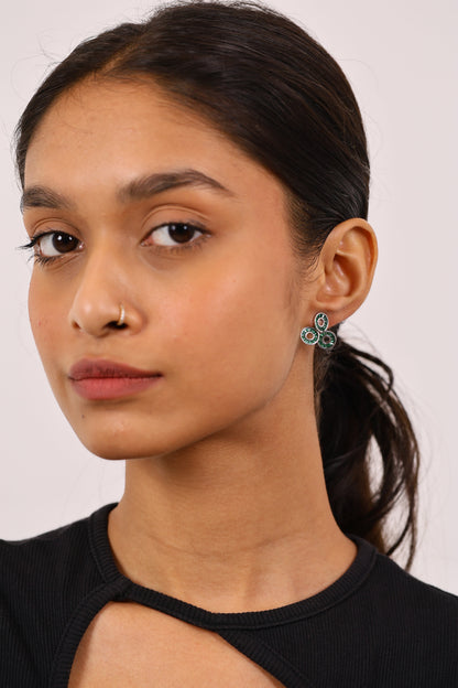 MODERN EMERALD AND DIAMOND SILVER STUDS