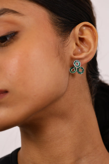MODERN EMERALD AND DIAMOND SILVER STUDS