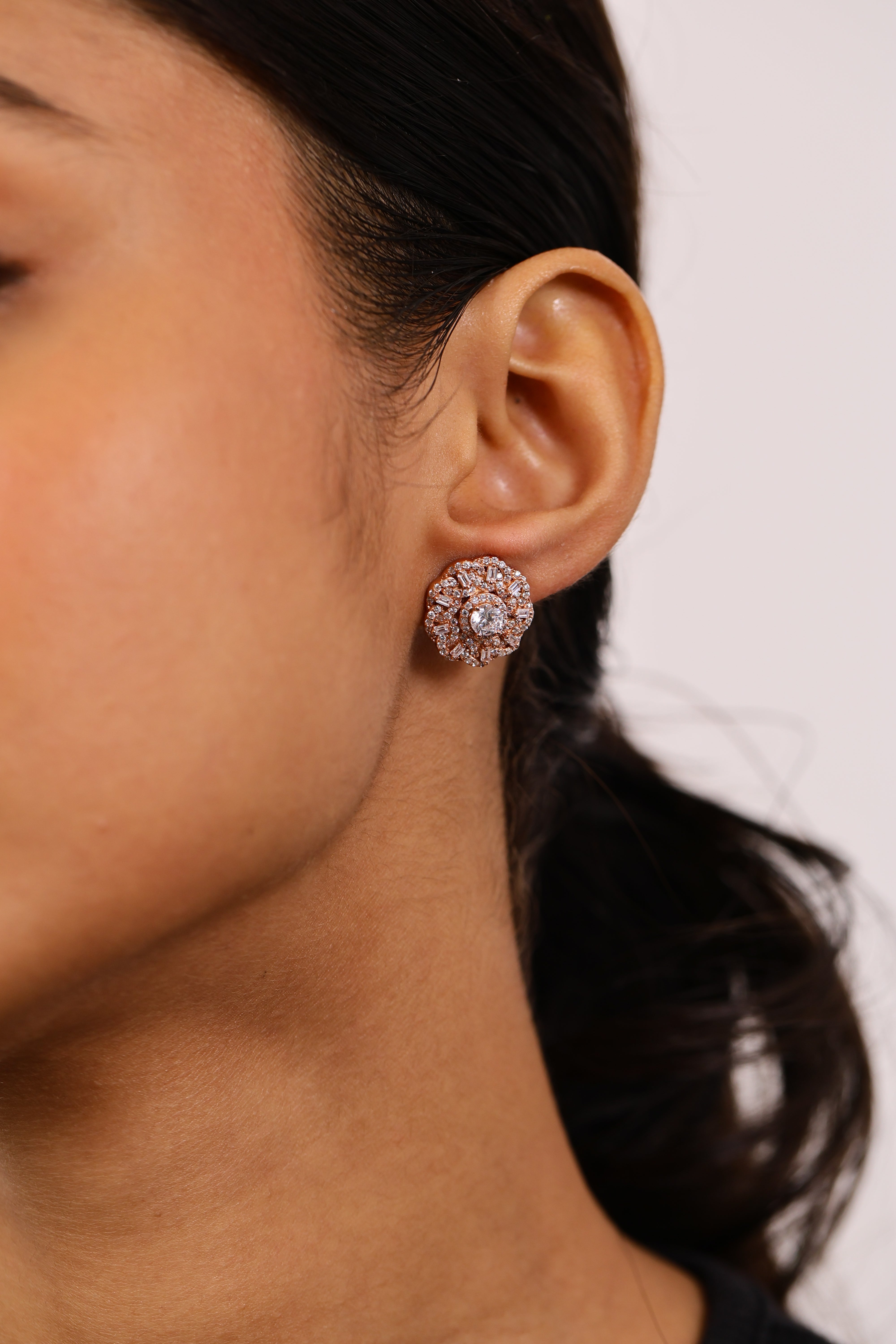 ALLURE DIAMOND ROSE GOLD STUDS SILVER EARRINGS