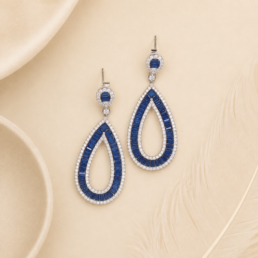Sapphire And Diamond Silver Dangler Earrings