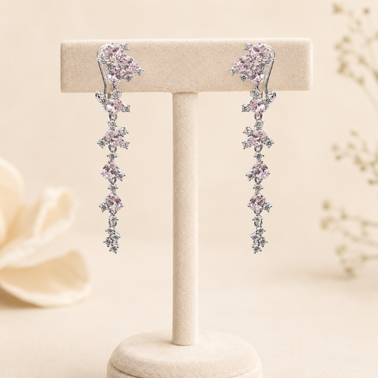 Pink Crystal Dewfall Silver Earrings