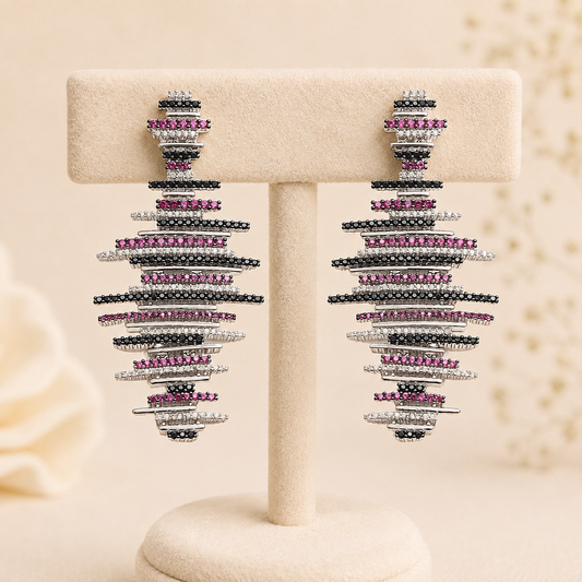 Multi Coloured Statement Silver Earrings