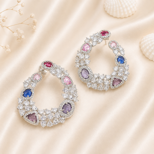 Multi Coloured Crystal Silver Earrings