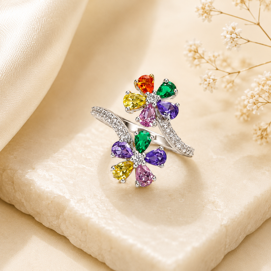 Multi Colour Diamond Flower Ring