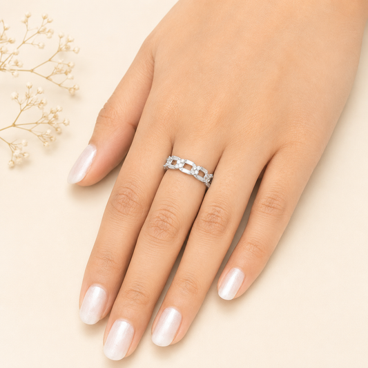 Silver Baguette Link Ring