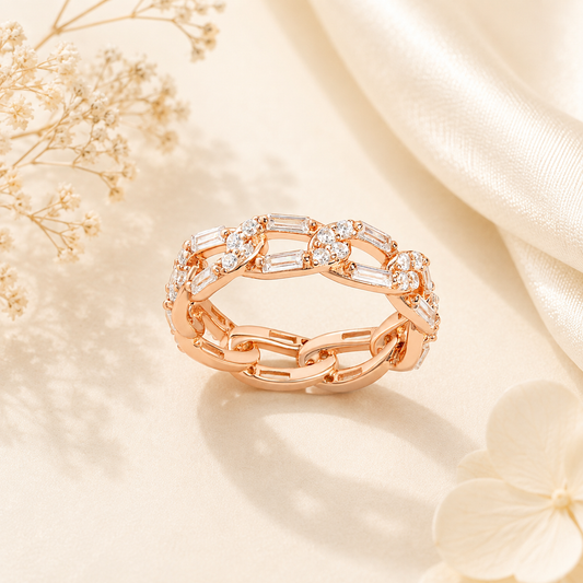 Full Link Rose Gold Diamond Ring