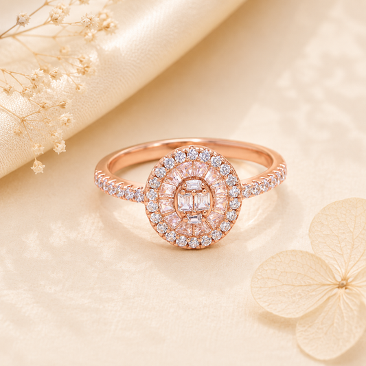 Minimal Rose Gold Diamond Silver Ring