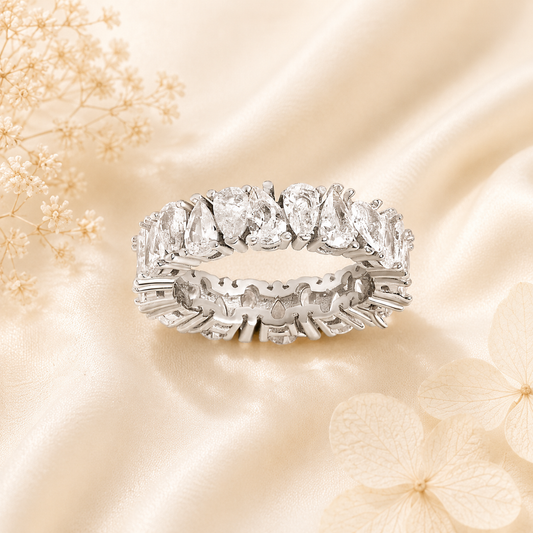 Mystic Pear Eternity Diamond Band Silver Ring