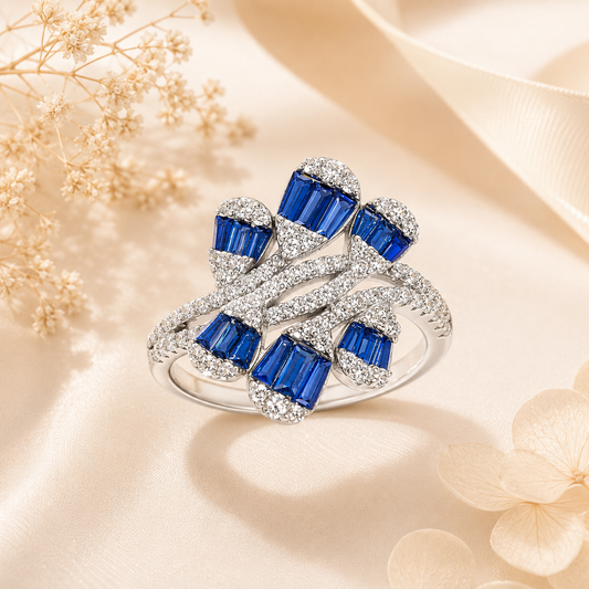 Regal Sapphire And Diamond Silver Earring