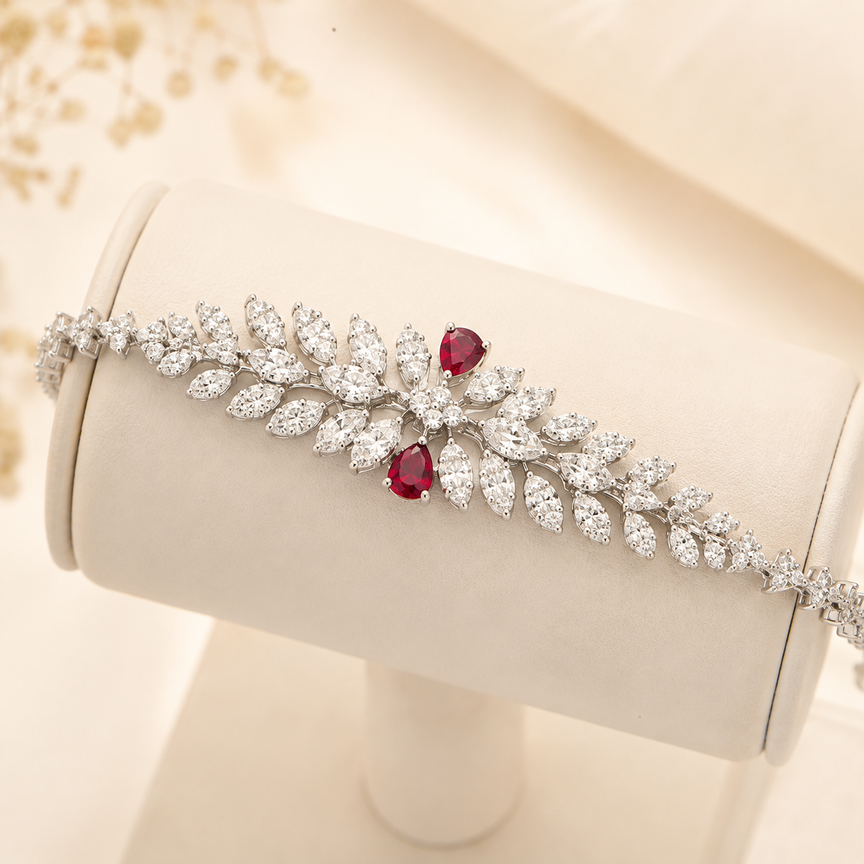 Royal Ruby And Diamond Silver Bracelet