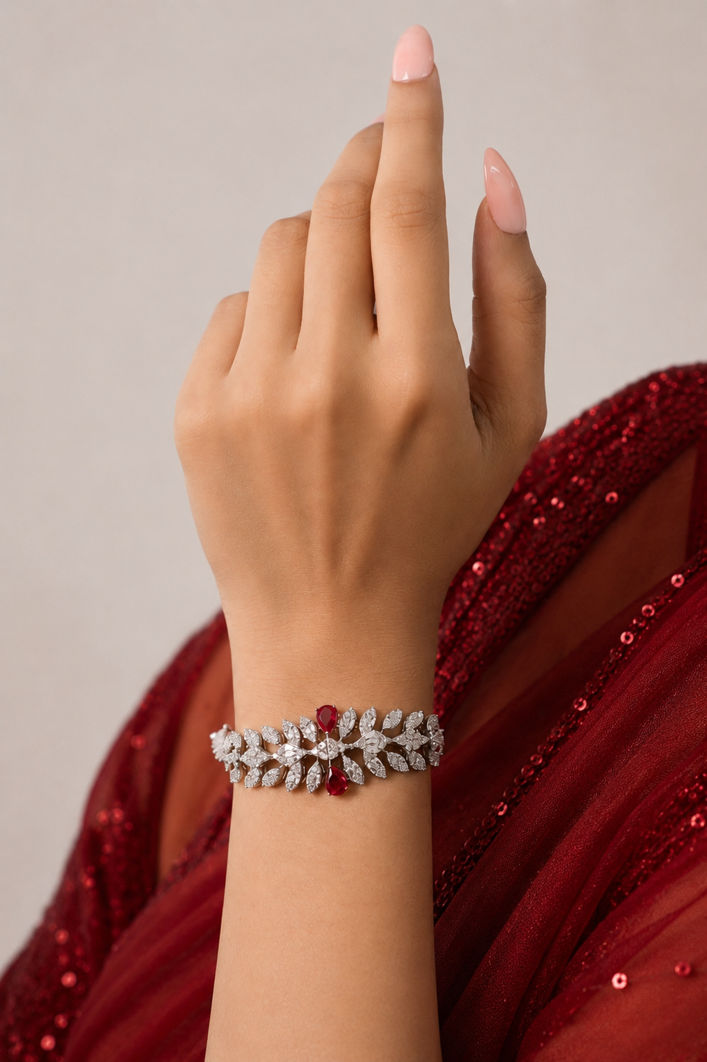 Royal Ruby And Diamond Silver Bracelet
