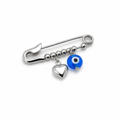 Silver Guardian Heart Evil Eye Kids Safety Pin