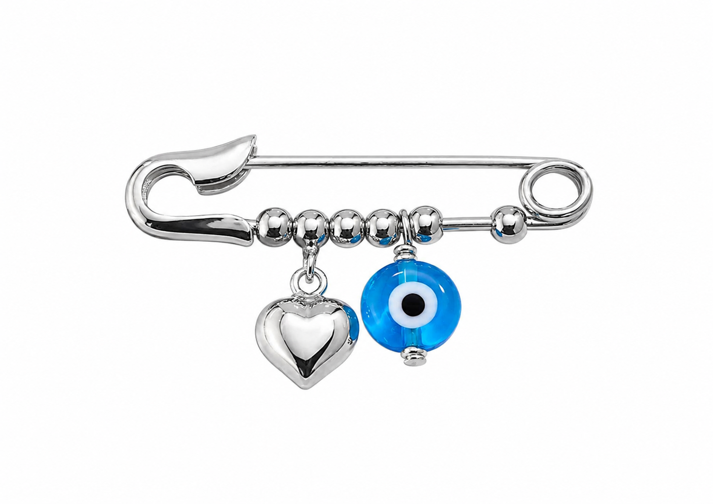 Silver Guardian Heart Evil Eye Kids Safety Pin