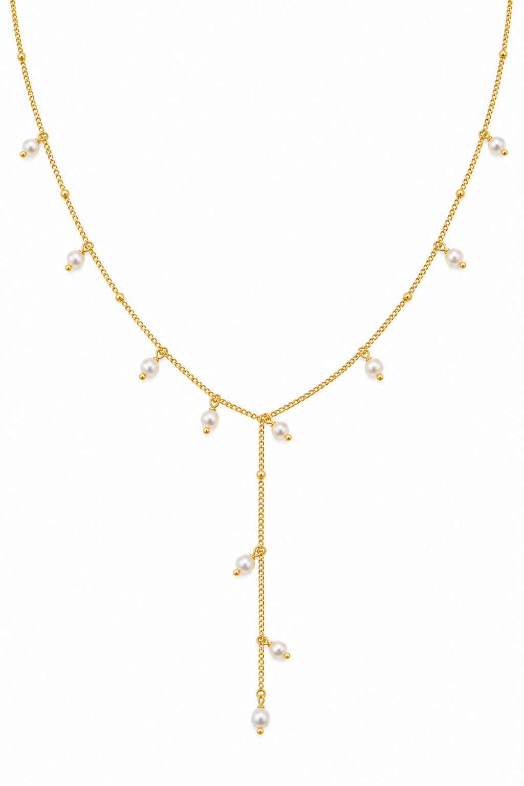 Pearl Cascade Gold Plated Silver Y Necklace