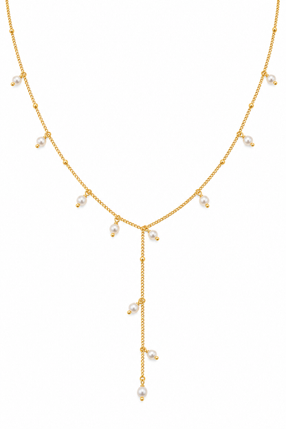 Pearl Cascade Gold Plated Silver Y Necklace
