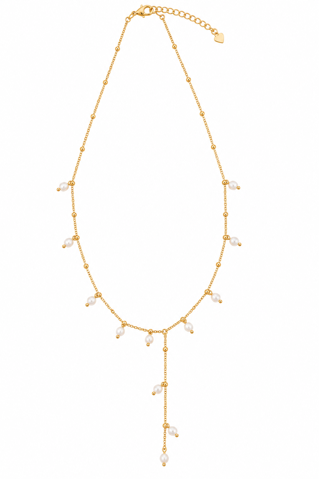 Pearl Cascade Gold Plated Silver Y Necklace