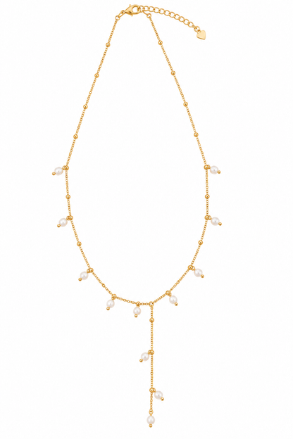 Pearl Cascade Gold Plated Silver Y Necklace