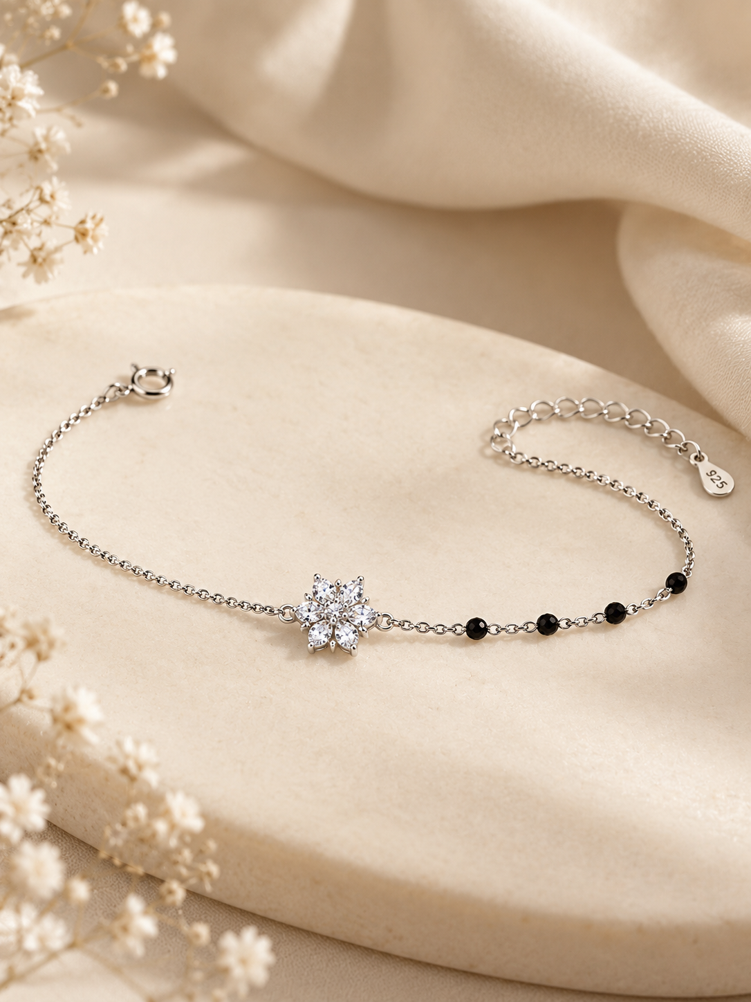 Heart Bloom Silver Mangalsutra Bracelet
