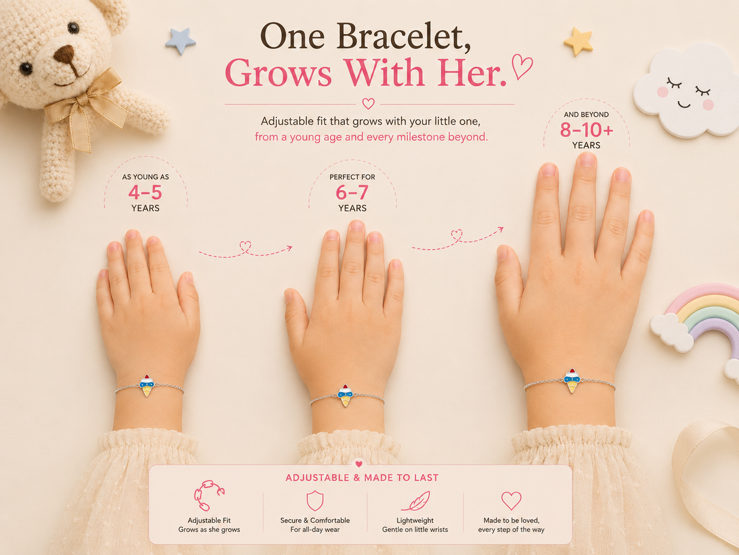 Pastel Ice Cream 925 Sterling Silver Bracelet for Girls
