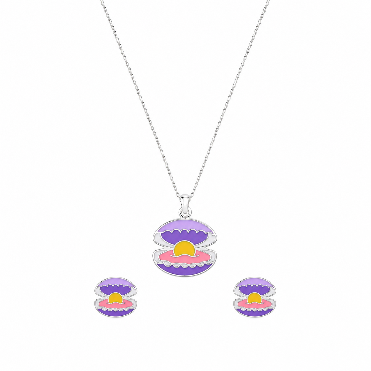 Ocean Pearl Shell Girls Silver Pendant Set