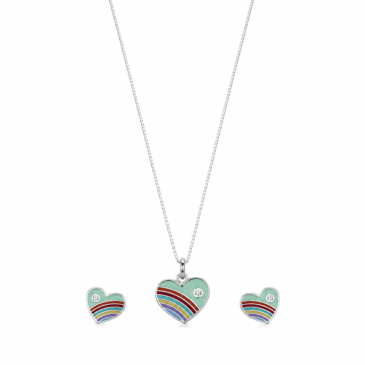 Rainbow Heart Girls Sterling Silver Pendant Set