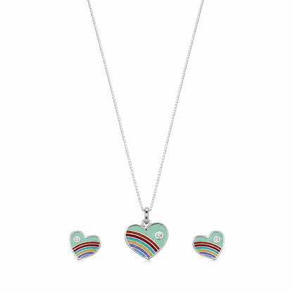 Rainbow Heart Girls Sterling Silver Pendant Set