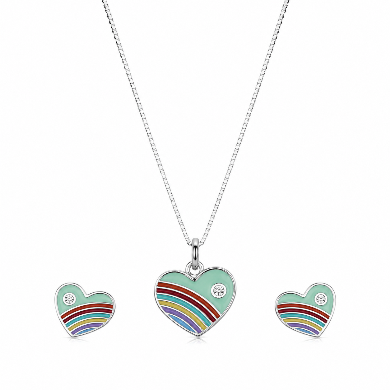 Rainbow Heart Girls Sterling Silver Pendant Set