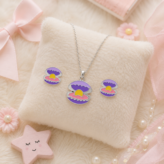 Ocean Pearl Shell Girls Silver Pendant Set