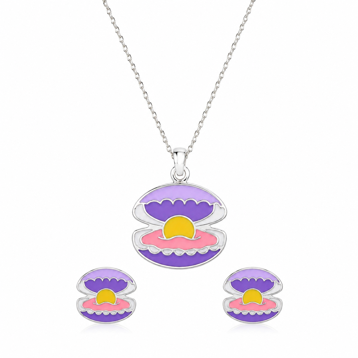 Ocean Pearl Shell Girls Silver Pendant Set