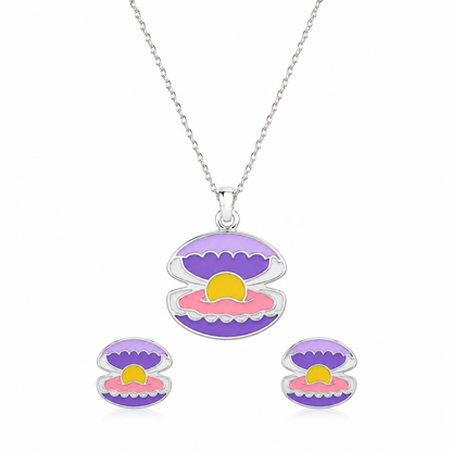 Ocean Pearl Shell Girls Silver Pendant Set