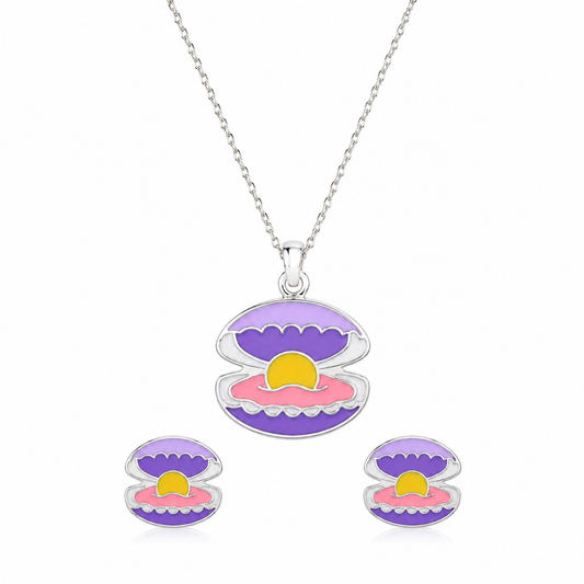 Ocean Pearl Shell Girls Silver Pendant Set