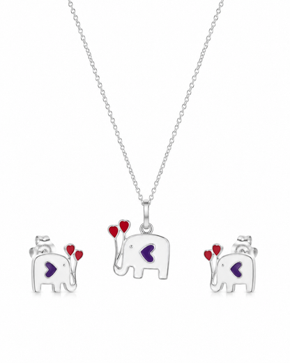 Lucky Elephant Girls Sterling Silver Pendant Set