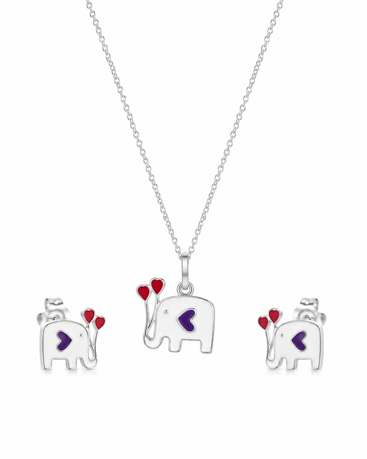 Lucky Elephant Girls Sterling Silver Pendant Set