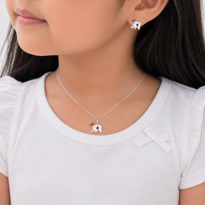 Lucky Elephant Girls Sterling Silver Pendant Set