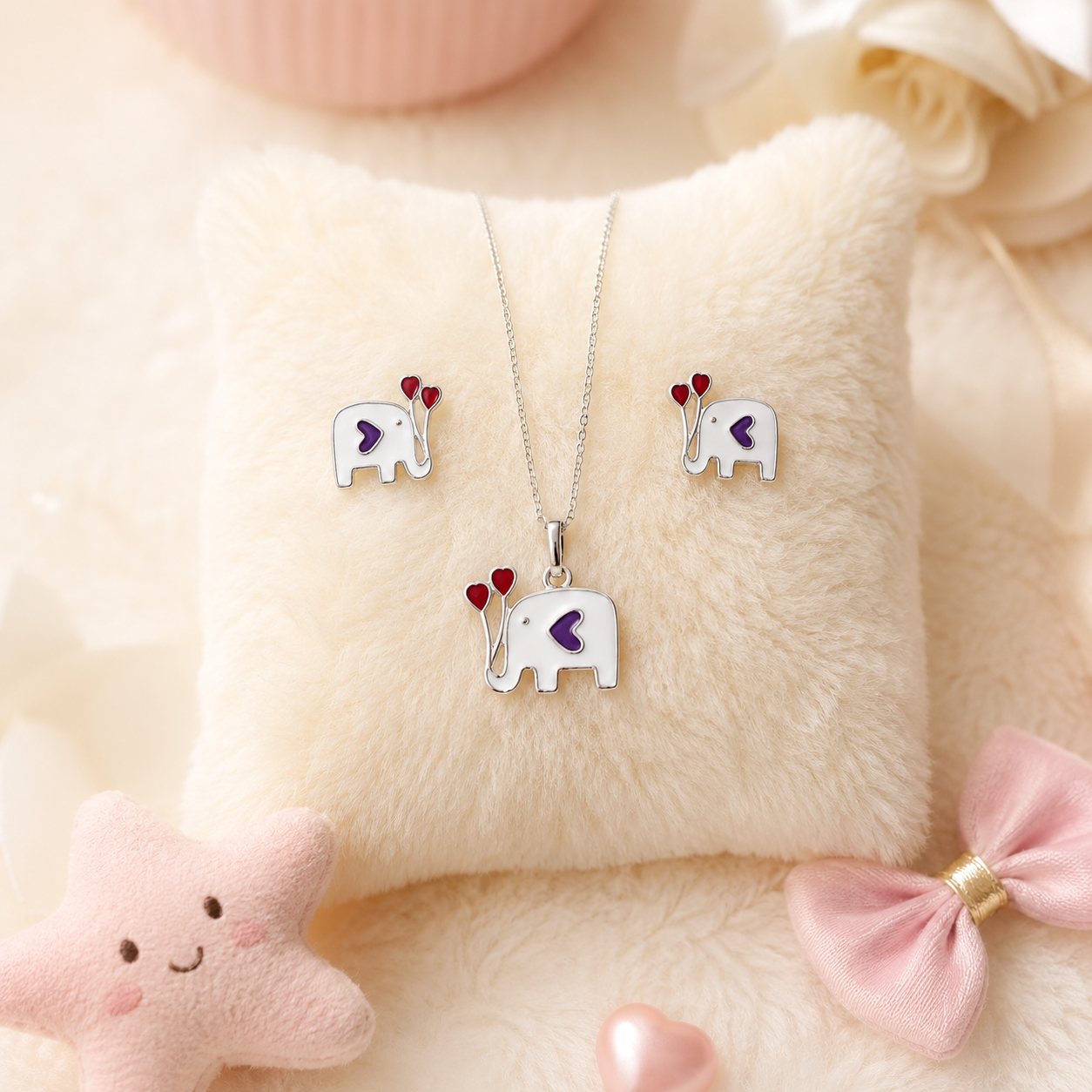 Lucky Elephant Girls Sterling Silver Pendant Set