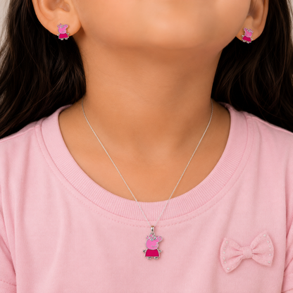 Little Piggy Girls  Sterling Silver Pendant Set