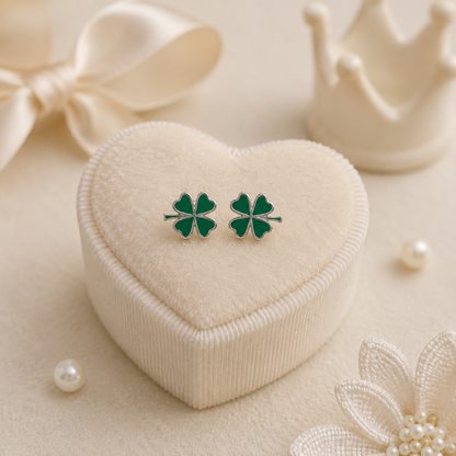 Emerald Clover Silver Stud Earrings for Girls