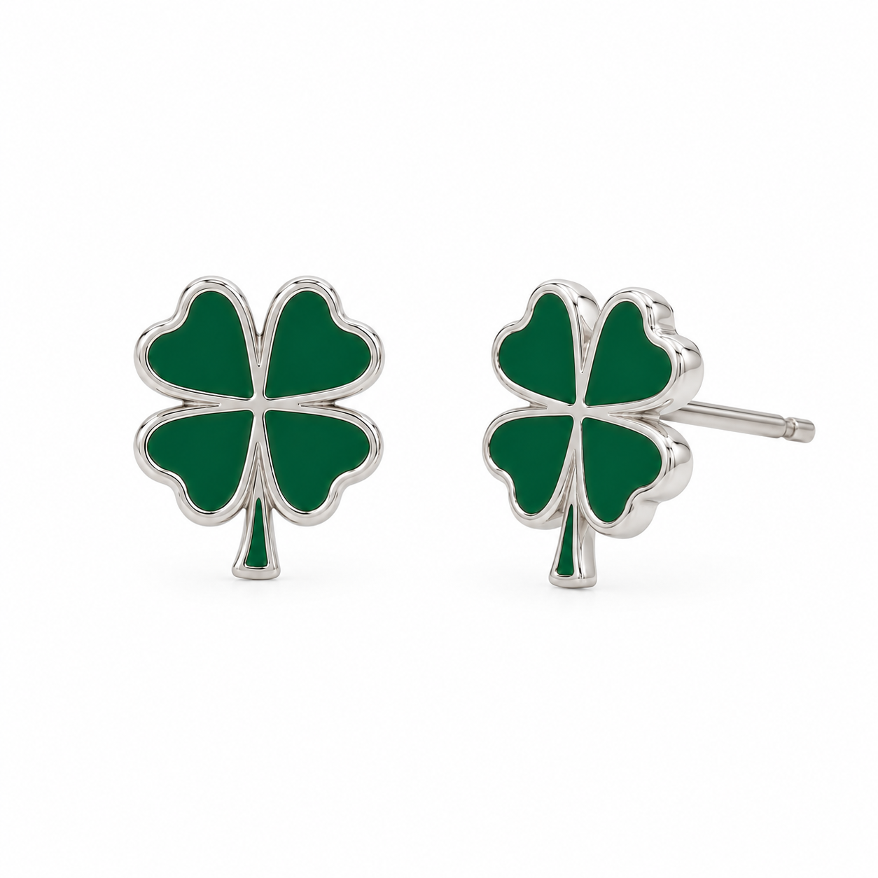 Emerald Clover Silver Stud Earrings for Girls